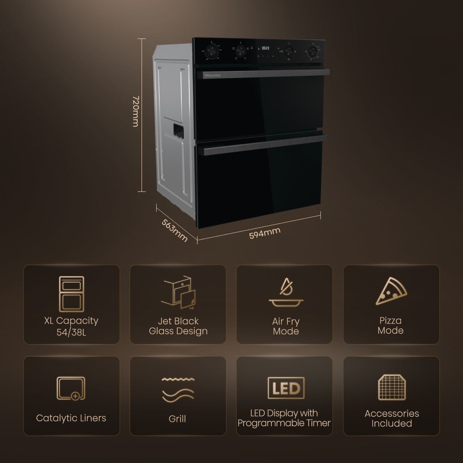 Hisense Hi6 Built-Under Electric Double Oven - Black - Image 3