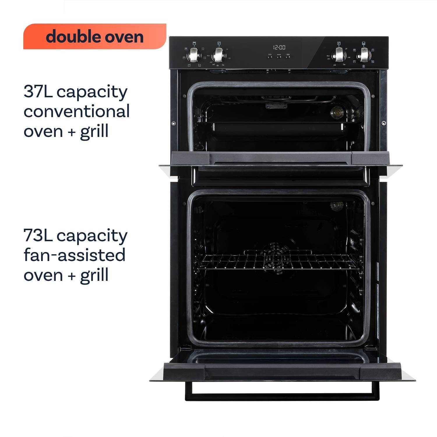 electriQ Built-In Electric Double Oven - Black - Image 2