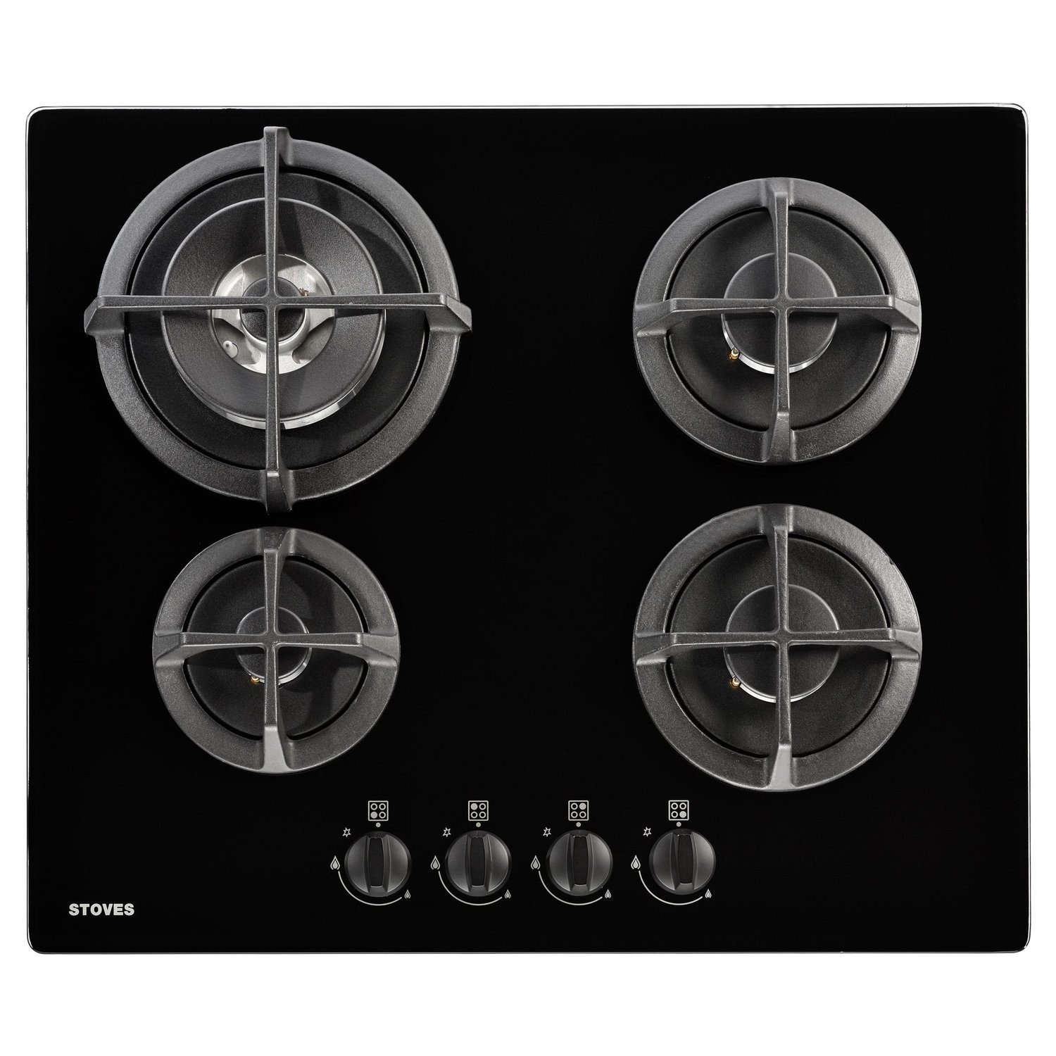Stoves 58cm Gas on Glass 4 Burner Gas Hob - Black