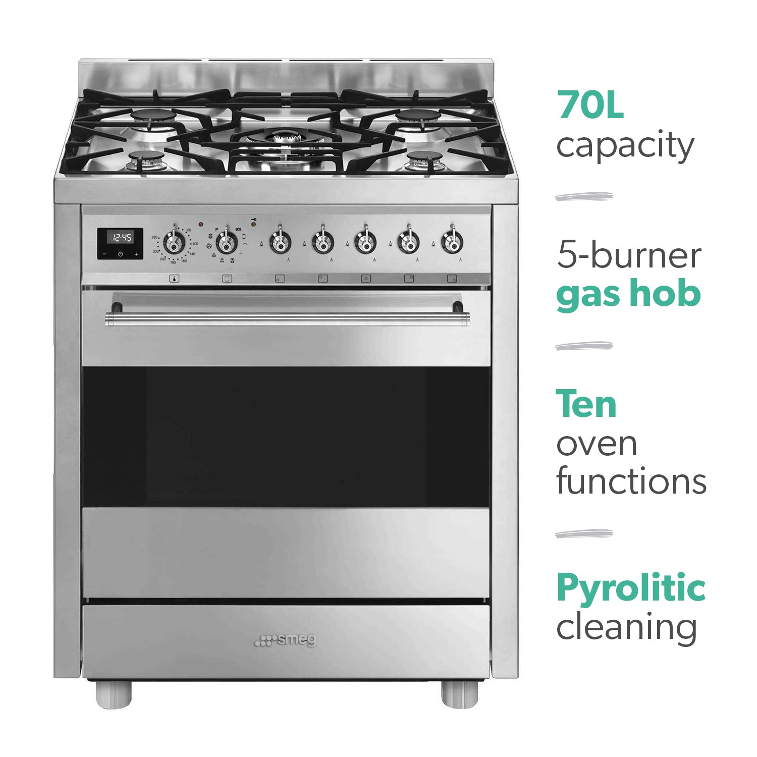 Smeg Symphony 70cm Dual Fuel Range Cooker - Stainless Steel - Image 5