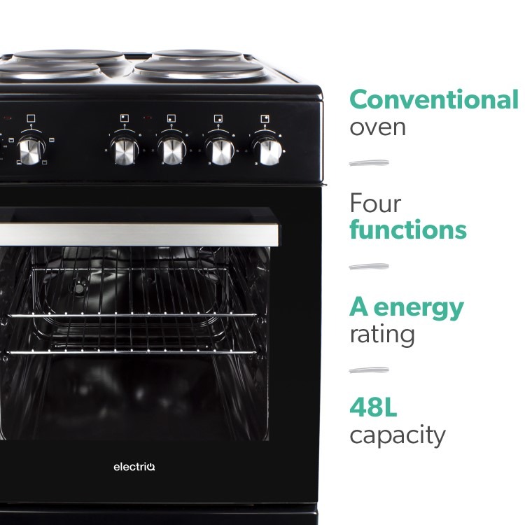electriQ 50cm Electric Cooker with Sealed Plate Hob - Black - Image 5