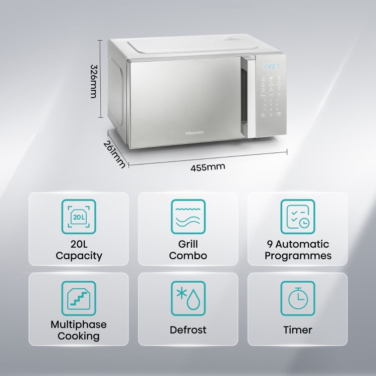 Hisense 20L Freestanding Combination Microwave Oven & Grill - Silver - Image 12