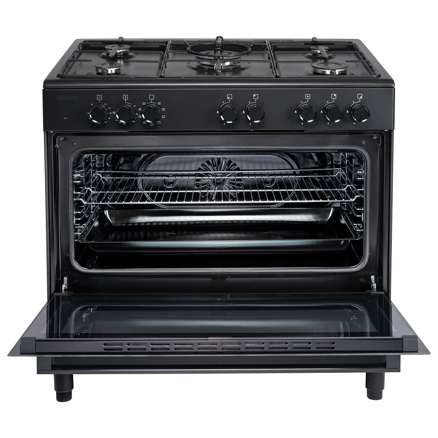 electriQ 90cm Single Cavity Dual Fuel Range Cooker - Black - Image 6
