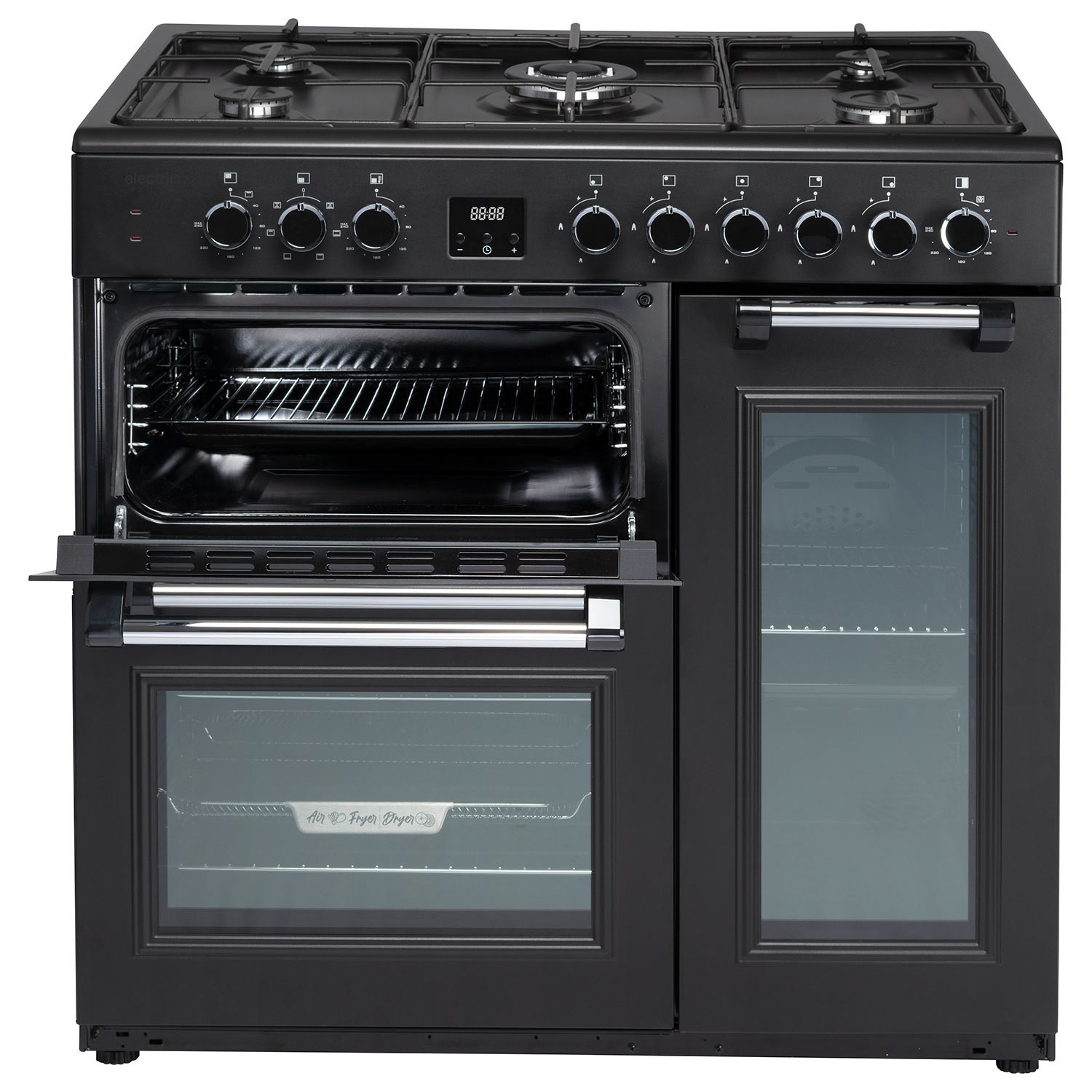 electriQ 90cm Triple Cavity Dual Fuel Range Cooker - Black - Image 4