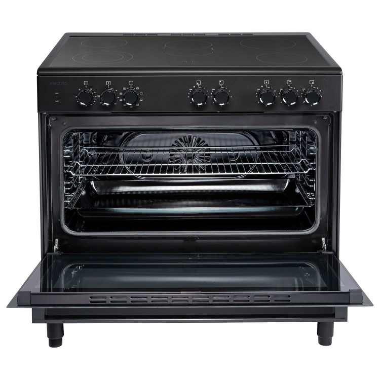 electriQ 90cm Single Cavity Range Cooker with Ceramic Hob - Black - Image 2