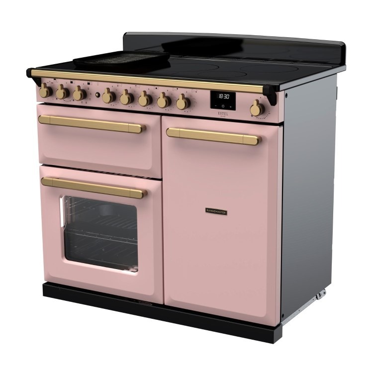 Rangemaster Estel Deluxe 100cm Induction Range Cooker - Pale Pink + Brass - Image 2