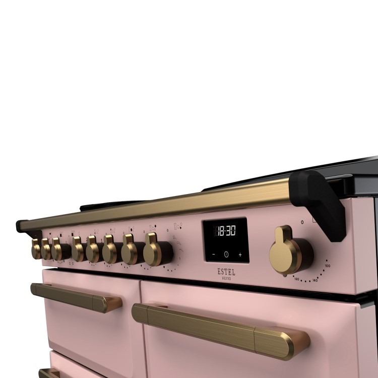 Rangemaster Estel Deluxe 100cm Induction Range Cooker - Pale Pink + Brass - Image 3
