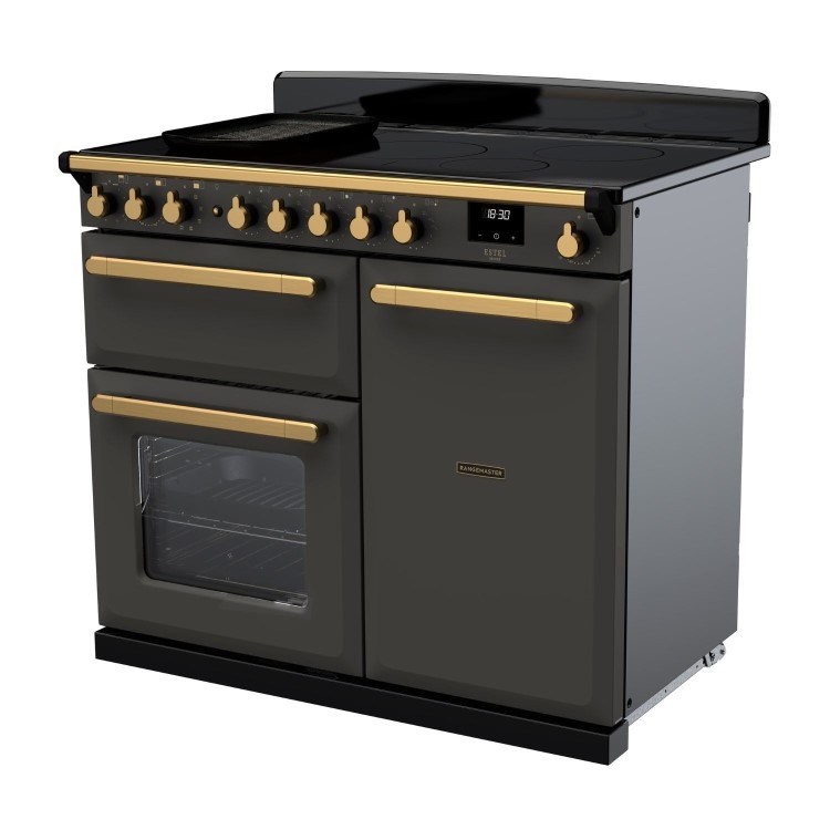 Rangemaster Estel Deluxe 100cm Induction Range Cooker - Slate + Brass - Image 2