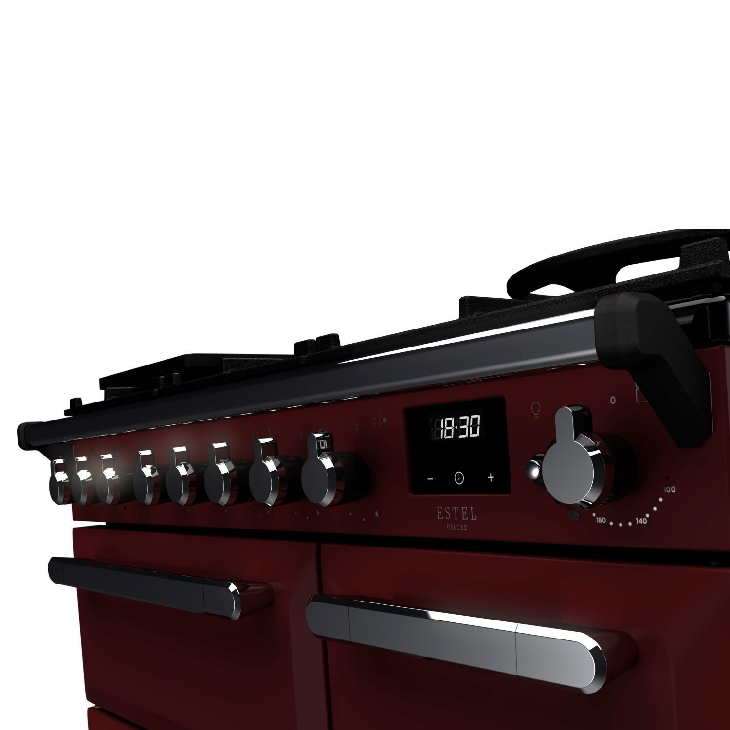 Rangemaster Estel Deluxe 90cm Dual Fuel Range Cooker - Bordeaux + Chrome - Image 2