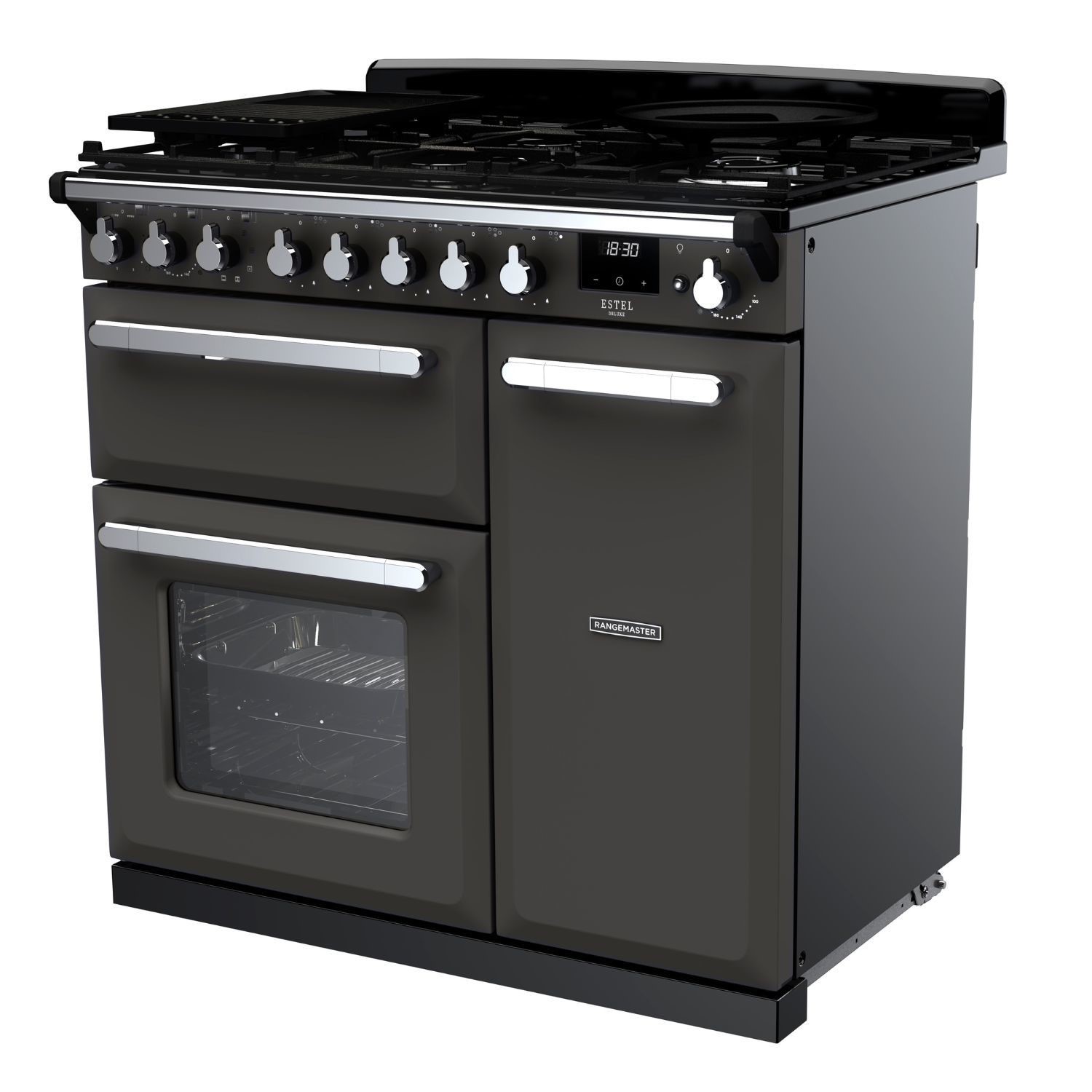 Rangemaster Estel Deluxe 90cm Dual Fuel Range Cooker - Slate + Chrome - Image 5