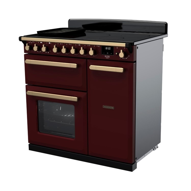 Rangemaster Estel Deluxe 90cm Induction Range Cooker - Bordeaux + Brass - Image 2