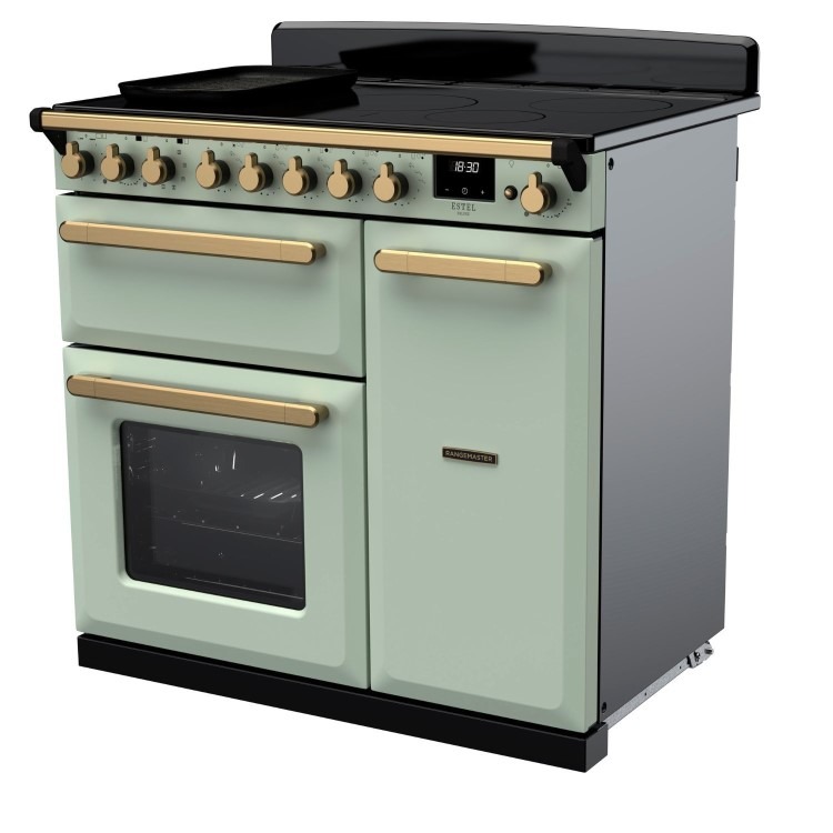 Rangemaster Estel Deluxe 90cm Induction Range Cooker - Mint + Brass - Image 3