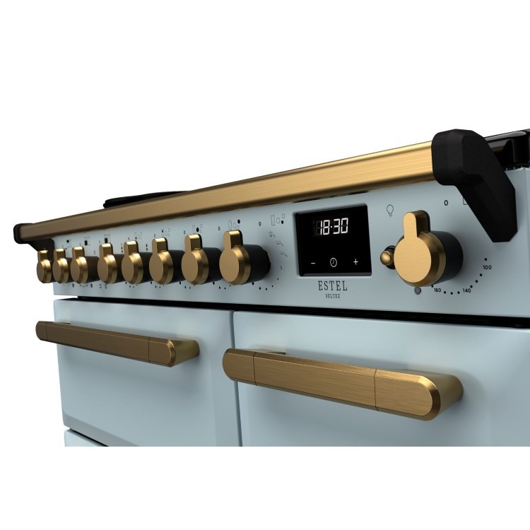 Rangemaster Estel Deluxe 90cm Induction Range Cooker - Misty Blue + Brass - Image 3