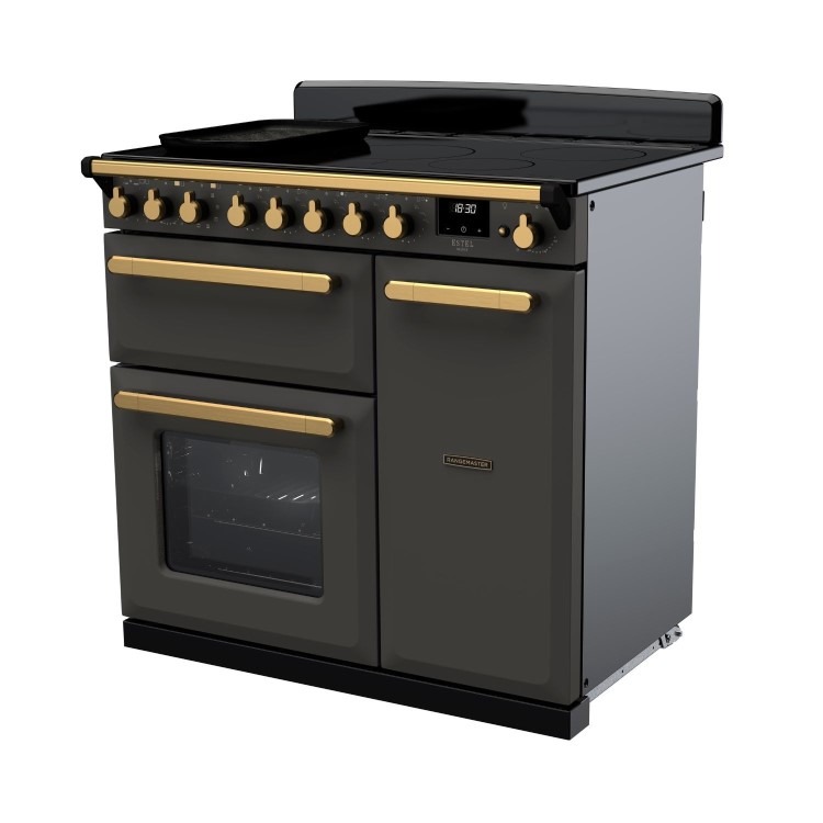 Rangemaster Estel Deluxe 90cm Induction Range Cooker - Slate + Brass - Image 2