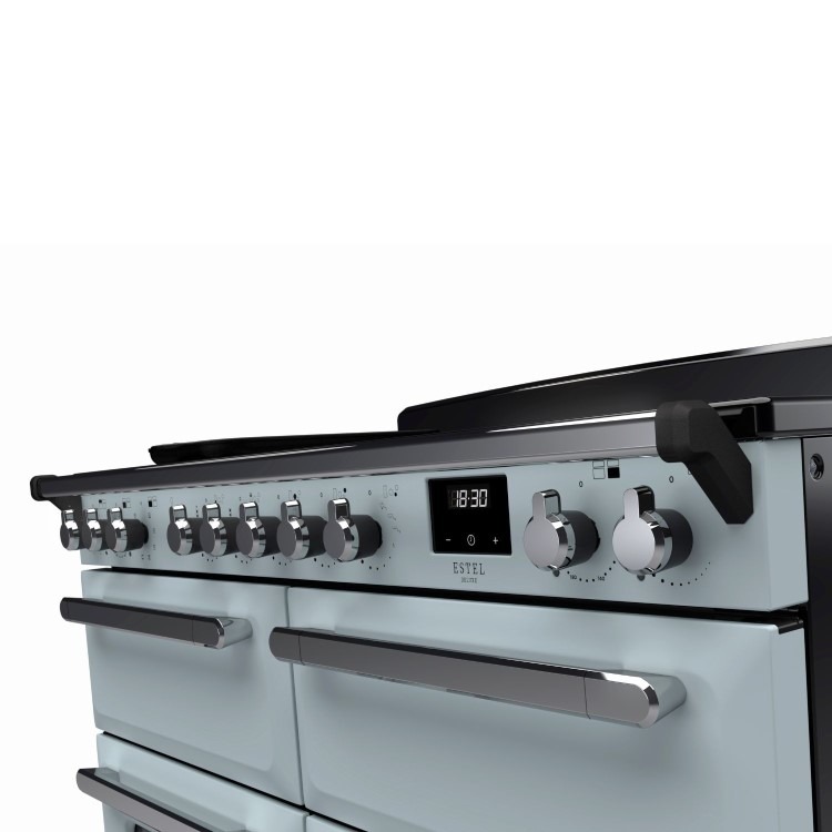 Rangemaster Estel Deluxe 110cm Induction Range Cooker - Misty Blue + Chrome - Image 3
