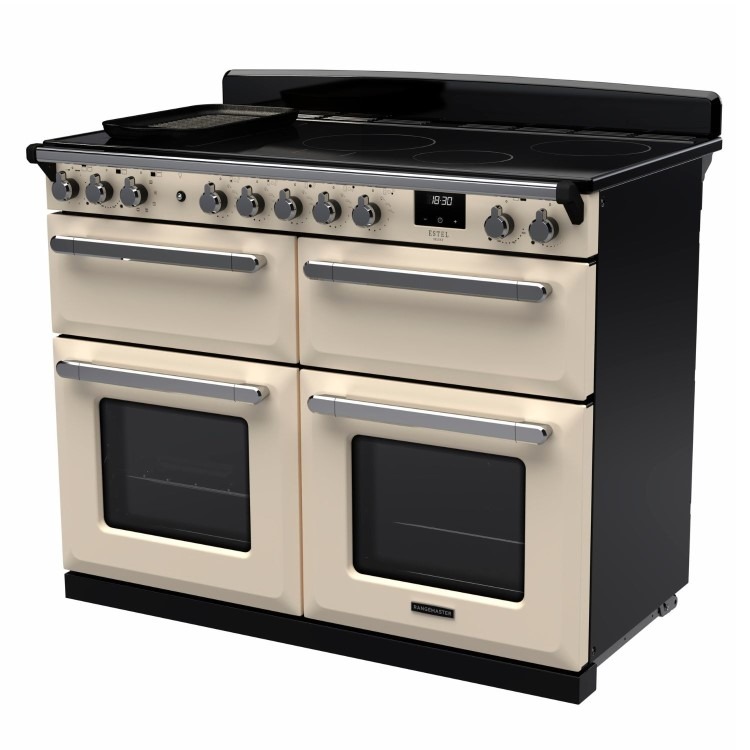 Rangemaster Estel Deluxe 110cm Induction Range Cooker - Pale Cream + Chrome - Image 2