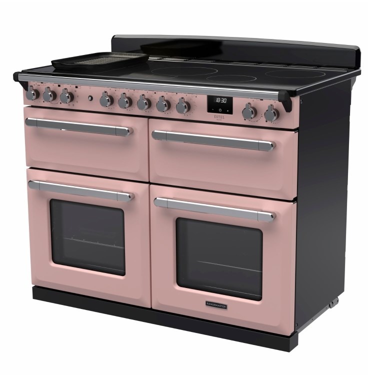 Rangemaster Estel Deluxe 110cm Induction Range Cooker - Pale Pink + Chrome - Image 2