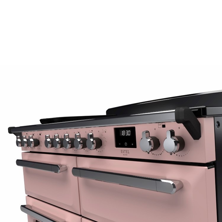 Rangemaster Estel Deluxe 110cm Induction Range Cooker - Pale Pink + Chrome - Image 3