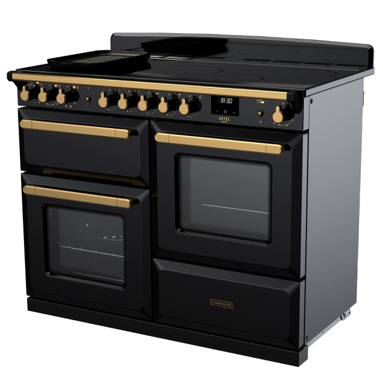 Rangemaster Estel Deluxe 110cm Induction Range Cooker - Gloss Black + Brass - Image 2