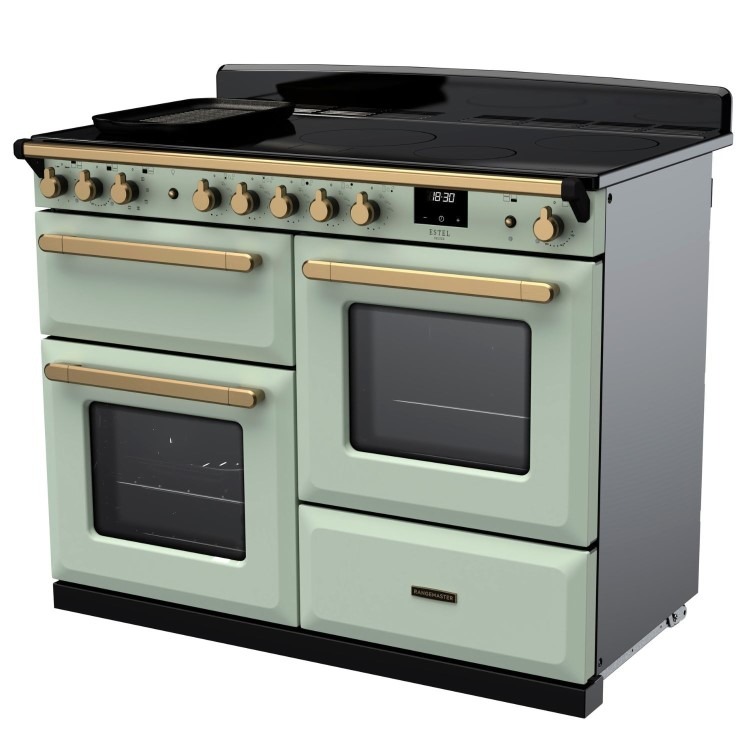 Rangemaster Estel Deluxe 110cm Induction Range Cooker - Mint + Brass - Image 2