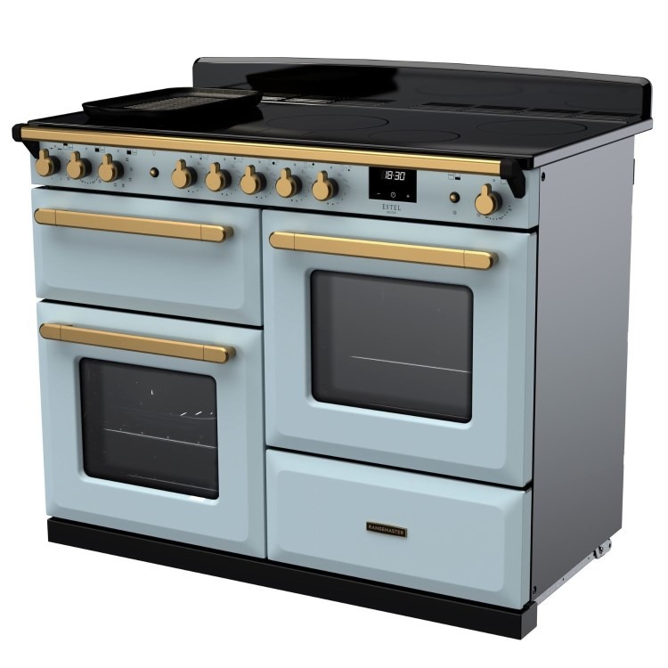 Rangemaster Estel Deluxe 110cm Induction Range Cooker - Misty Blue + Brass - Image 2