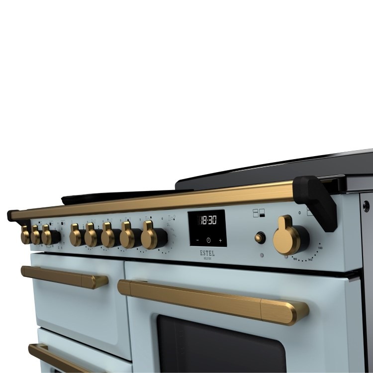 Rangemaster Estel Deluxe 110cm Induction Range Cooker - Misty Blue + Brass - Image 3
