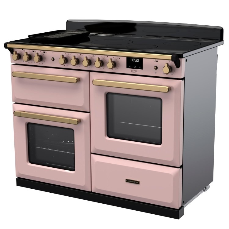 Rangemaster Estel Deluxe 110cm Induction Range Cooker - Pale Pink + Brass - Image 2