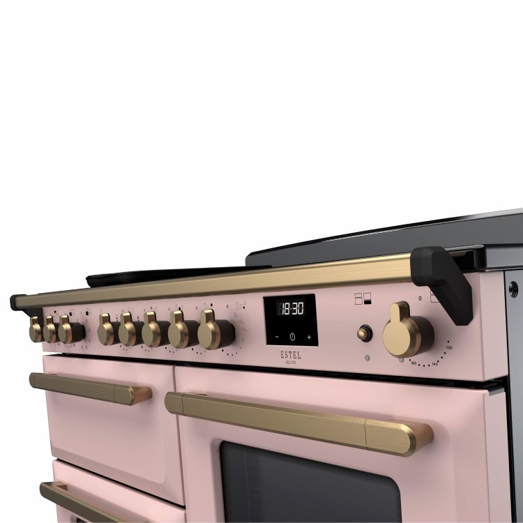 Rangemaster Estel Deluxe 110cm Induction Range Cooker - Pale Pink + Brass - Image 3