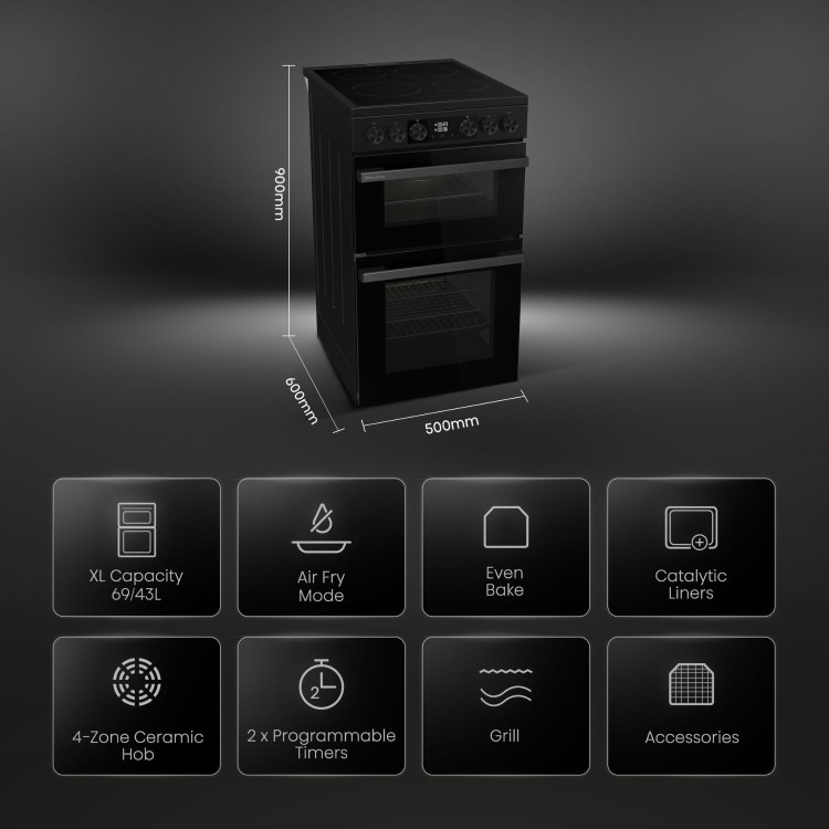 Hisense 50cm Electric Cooker with Air Fry - Black - Image 2