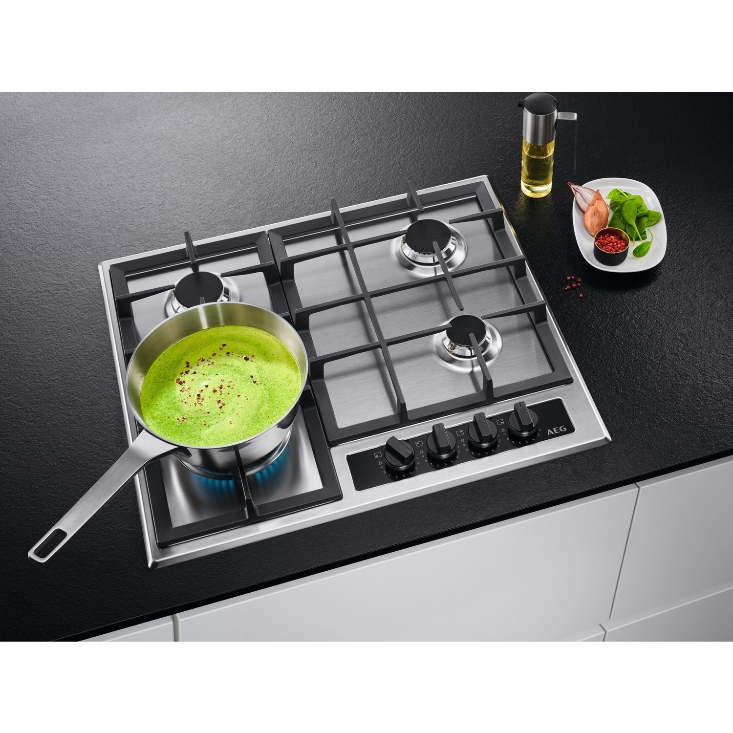 AEG 6000 Series 60cm 4 Burner Gas Hob with Wok Burner - Stainless Steel - Image 2