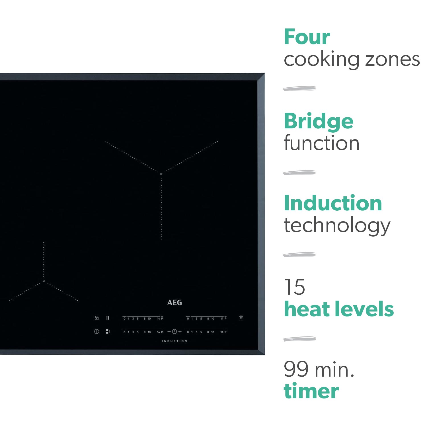AEG 6000 Series 78cm 4 Zone Induction Hob with Bridge Zone - Image 2