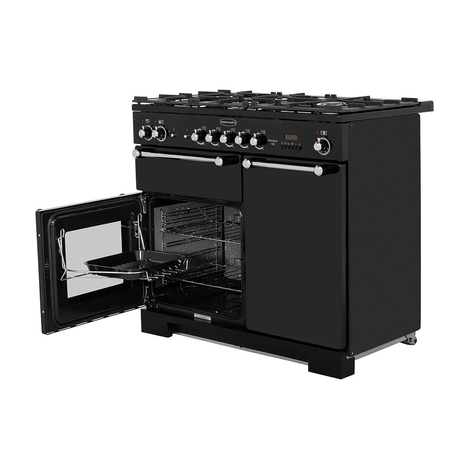 Rangemaster Kitchener 100cm Dual Fuel Range Cooker - Black - Image 5