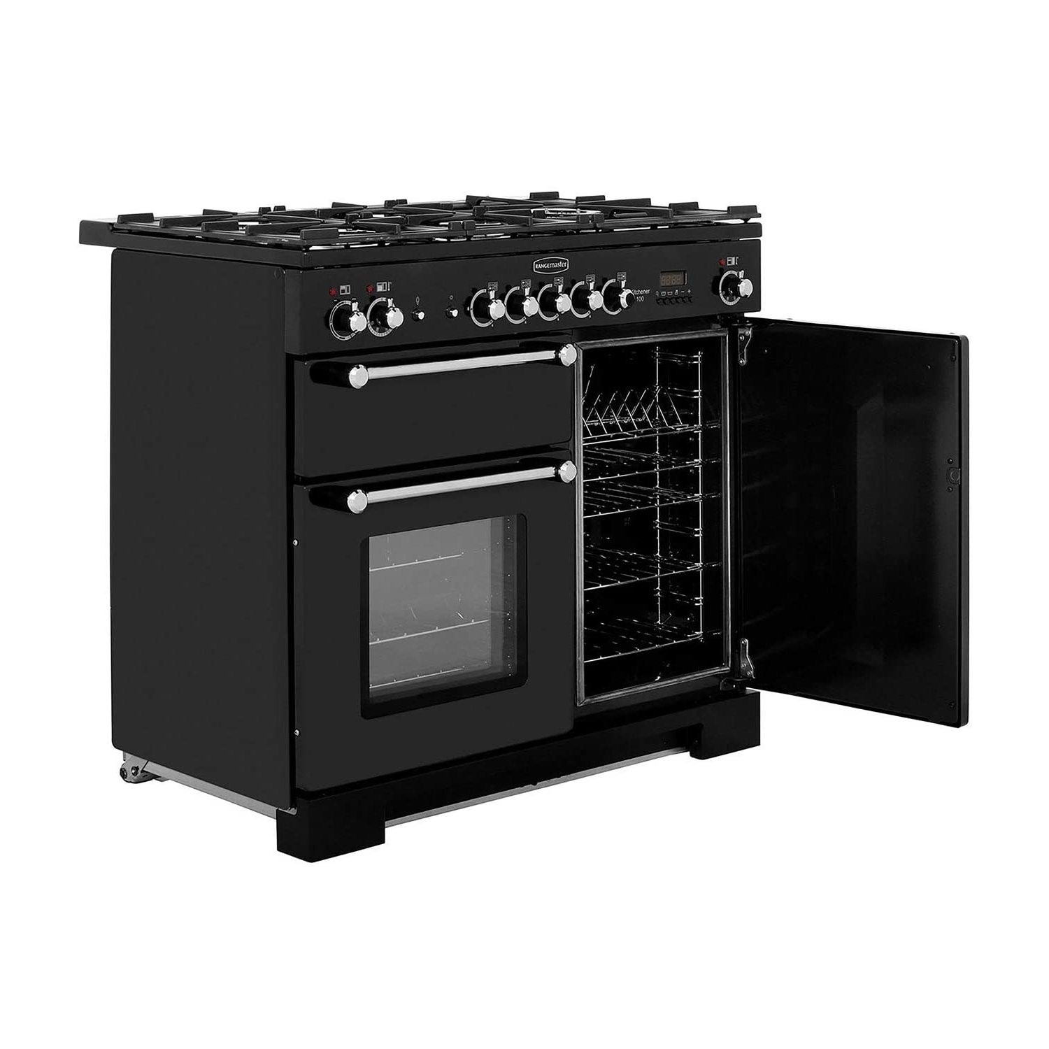 Rangemaster Kitchener 100cm Dual Fuel Range Cooker - Black - Image 4
