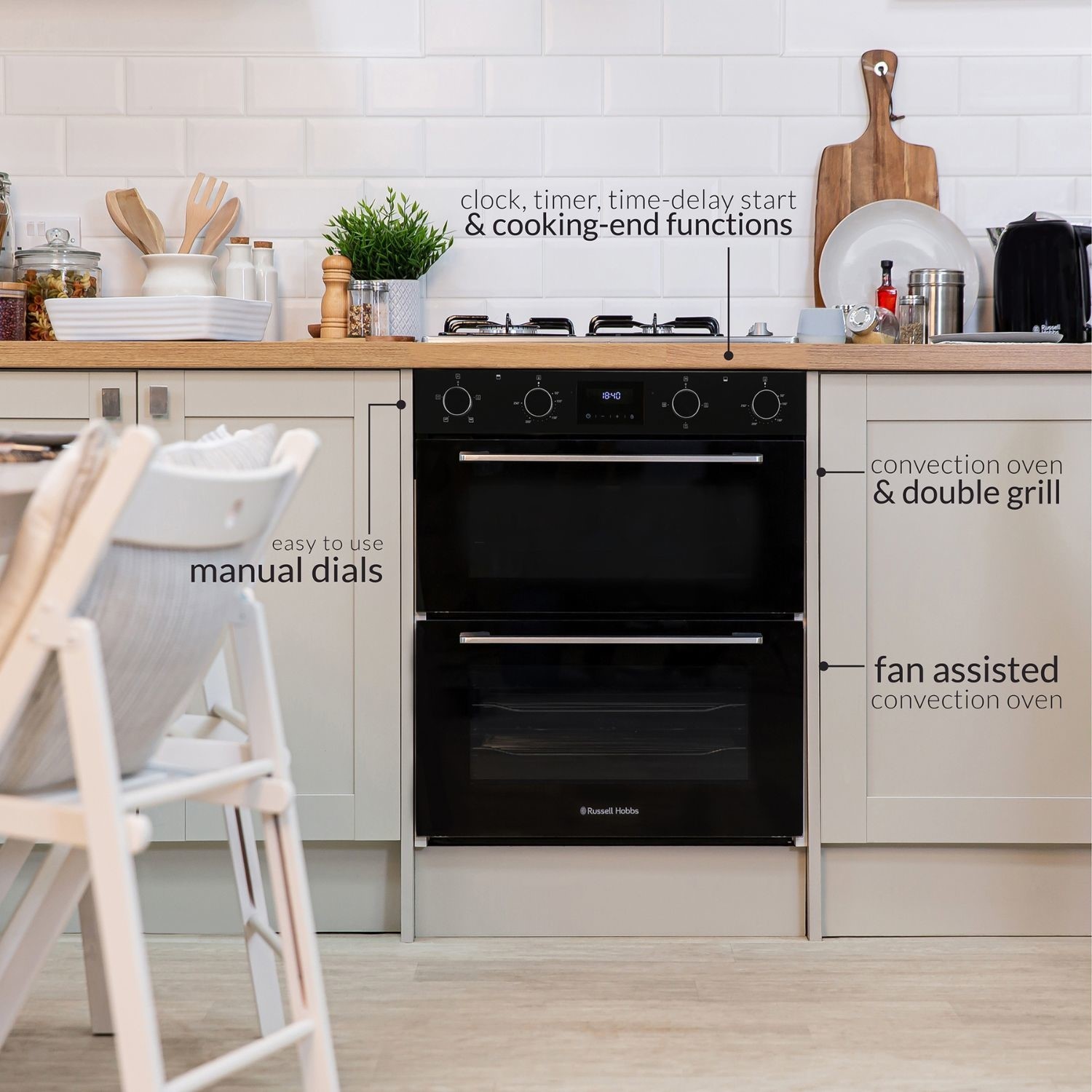 Russell Hobbs Built-In Electric Double Oven - Black - Image 4