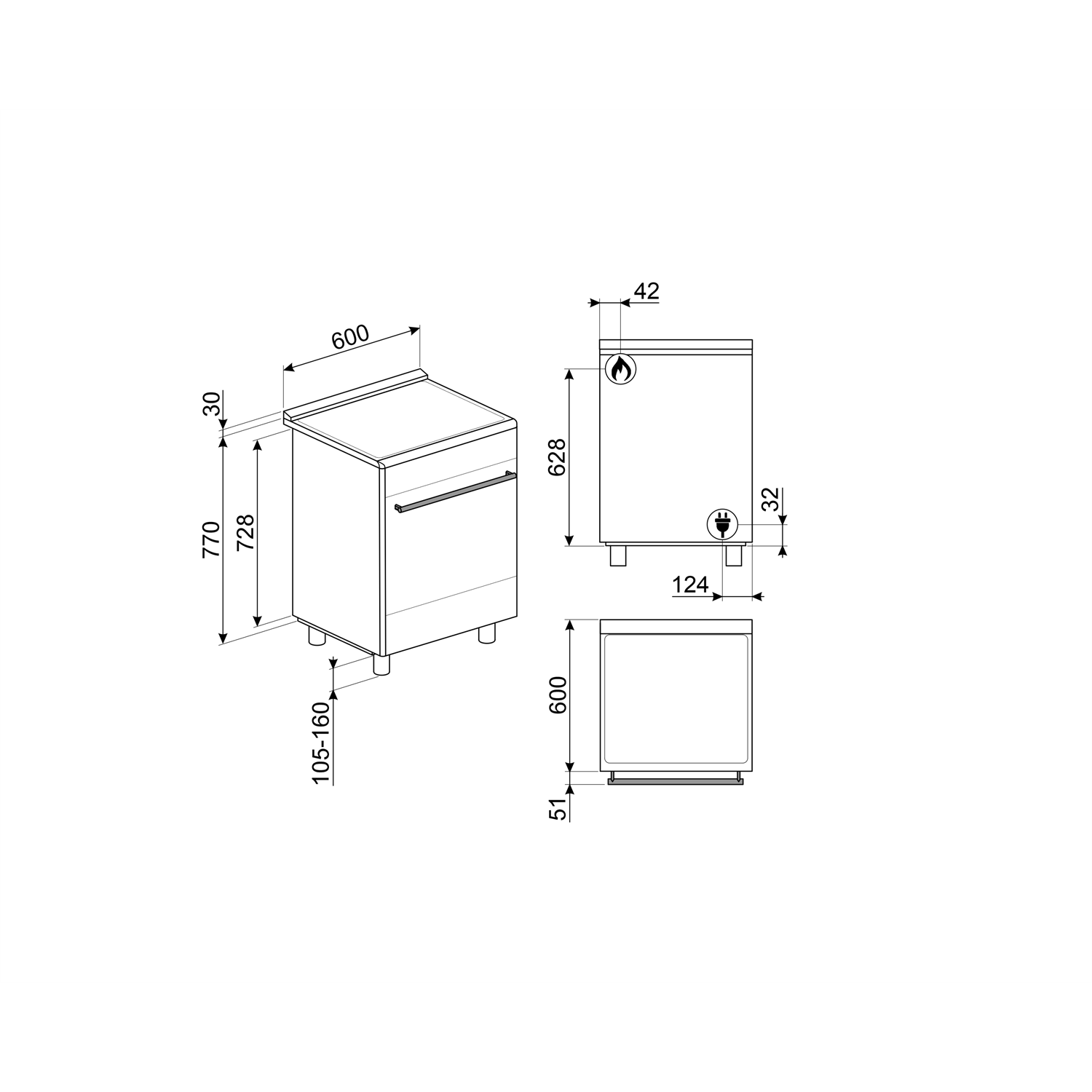 Refurbished Smeg Concert SUK61PX8 60cm Dual Fuel Cooker Stainless Steel - Image 3