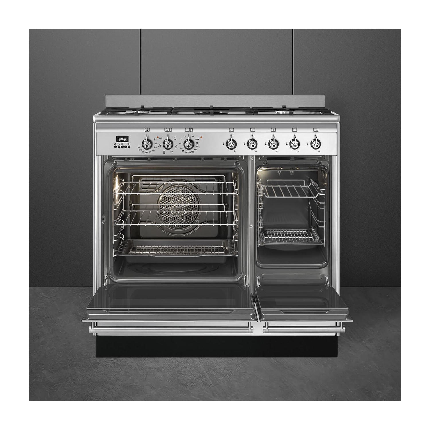 Smeg Concert 90cm Dual Fuel Double Oven Range Cooker - Stainless Steel - Image 4