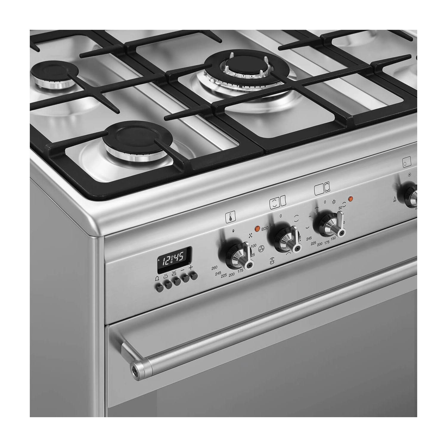 Smeg Concert 90cm Dual Fuel Double Oven Range Cooker - Stainless Steel - Image 2