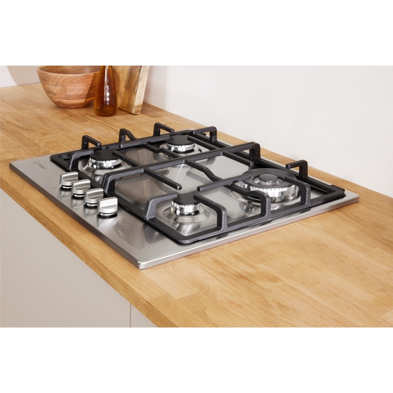 Indesit Aria 58cm 4 Burner Gas Hob with Wok Burner - Stainless Steel - Image 3