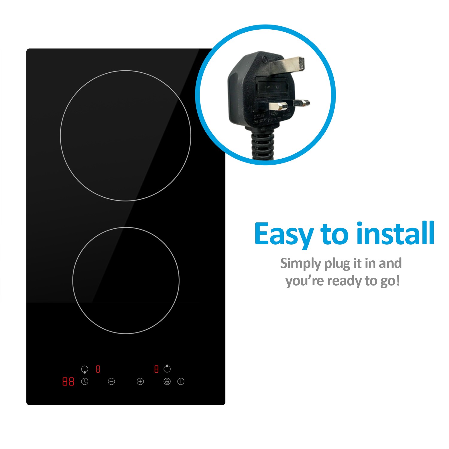 electriQ 30cm 2 Zone Plug In Ceramic Hob - Image 2