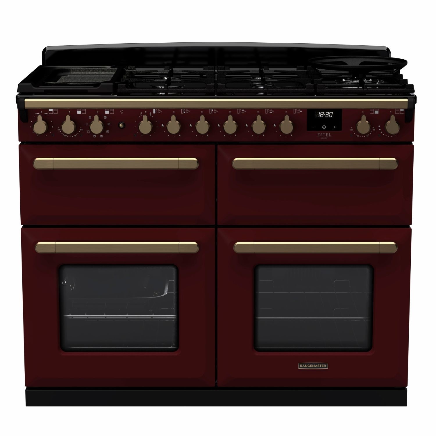 Rangemaster Estel Deluxe 110cm Dual Fuel Range Cooker - Bordeaux + Brass