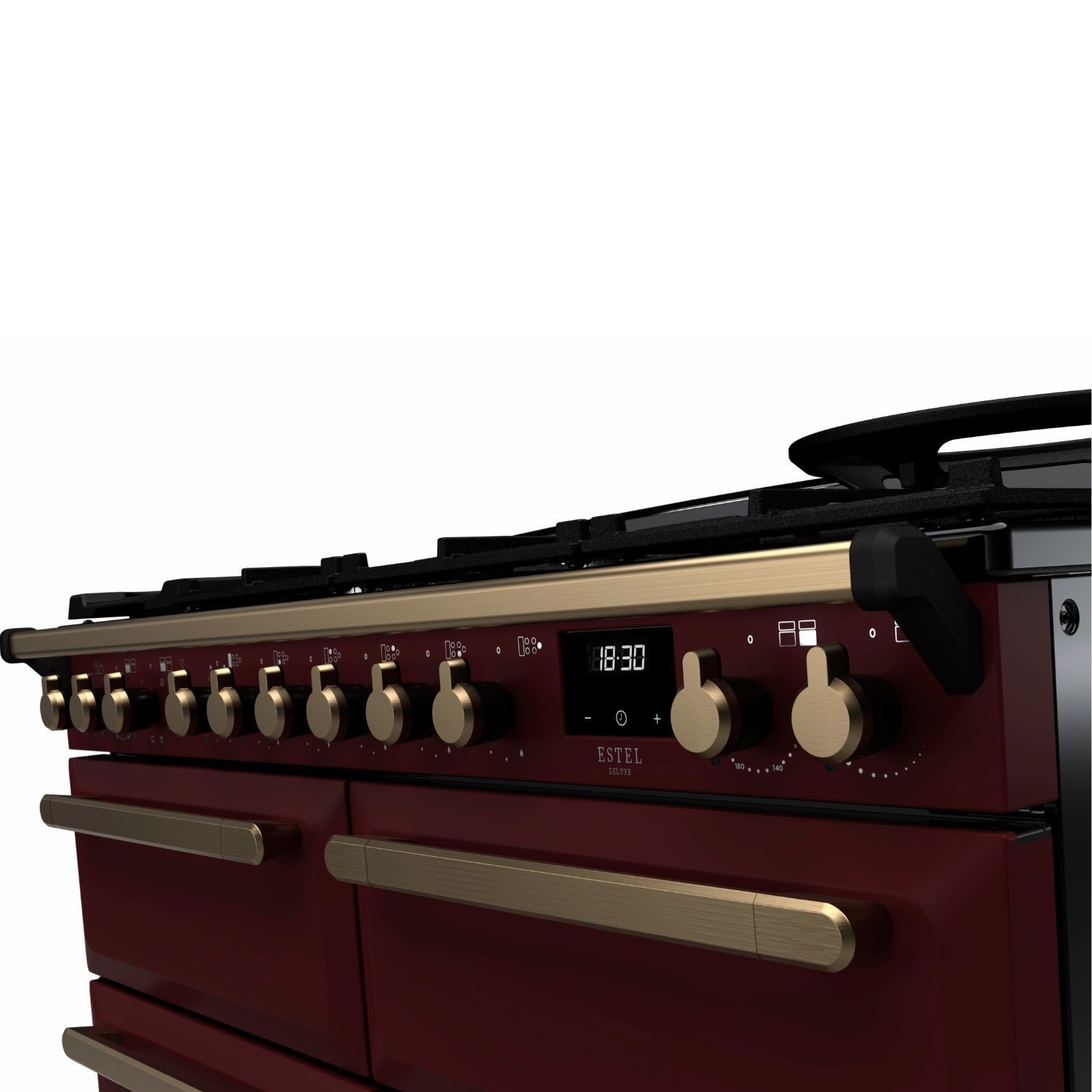 Rangemaster Estel Deluxe 110cm Dual Fuel Range Cooker - Bordeaux + Brass - Image 2