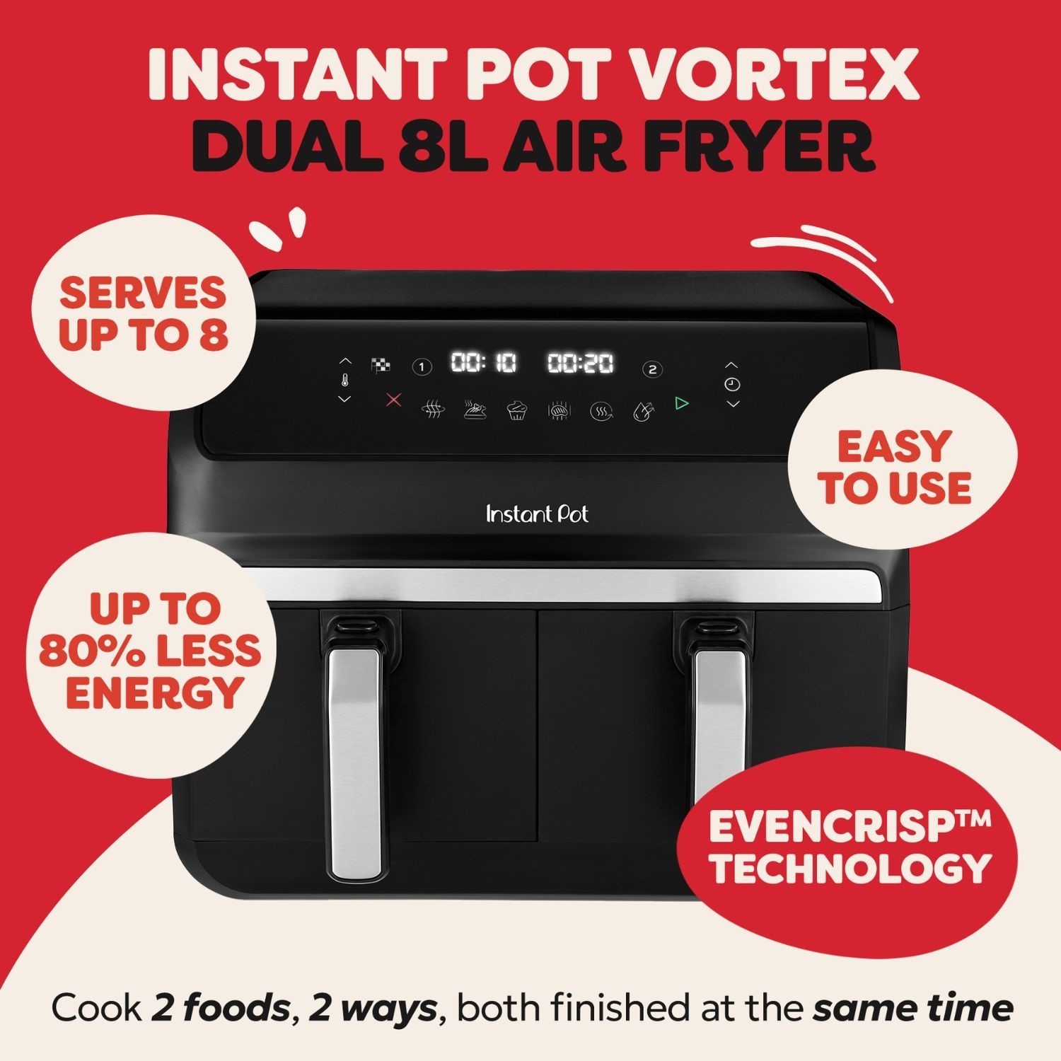 Instant Pot Vortex Dual 8-in-1 8L Air Fryer - Black - Image 2