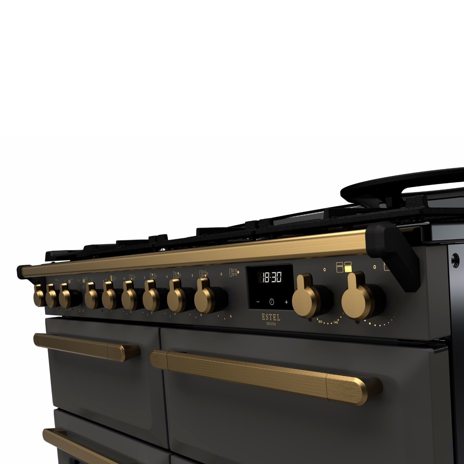 Rangemaster Estel Deluxe 110cm Dual Fuel Range Cooker - Slate + Brass - Image 2
