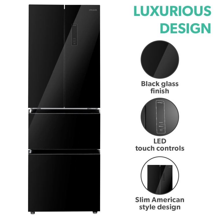 electriQ 320 Litre French Style American Fridge Freezer - Black Glass - Image 10