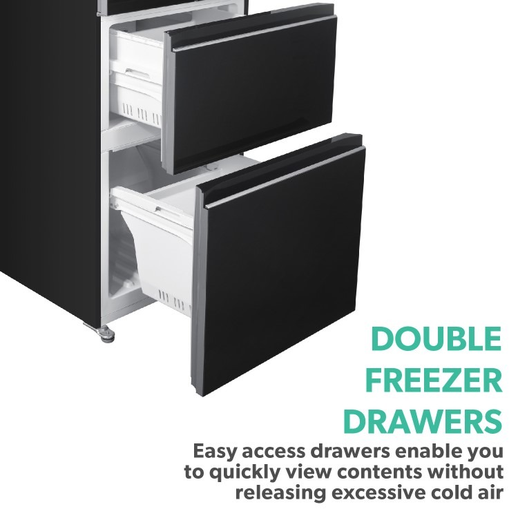electriQ 320 Litre French Style American Fridge Freezer - Black Glass - Image 11