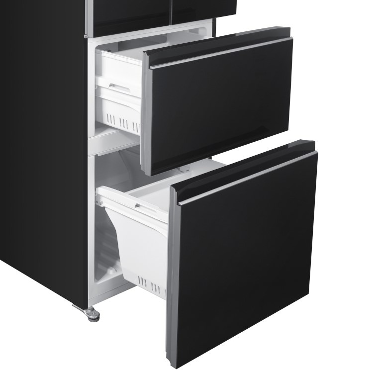 electriQ 320 Litre French Style American Fridge Freezer - Black Glass - Image 2