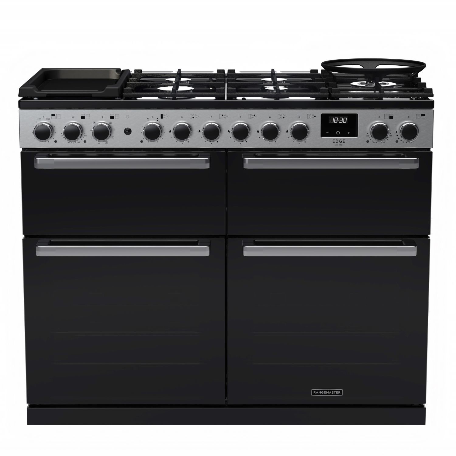 Rangemaster Edge Deluxe 110cm Base Cavity Dual Fuel Range Cooker - Black Glass