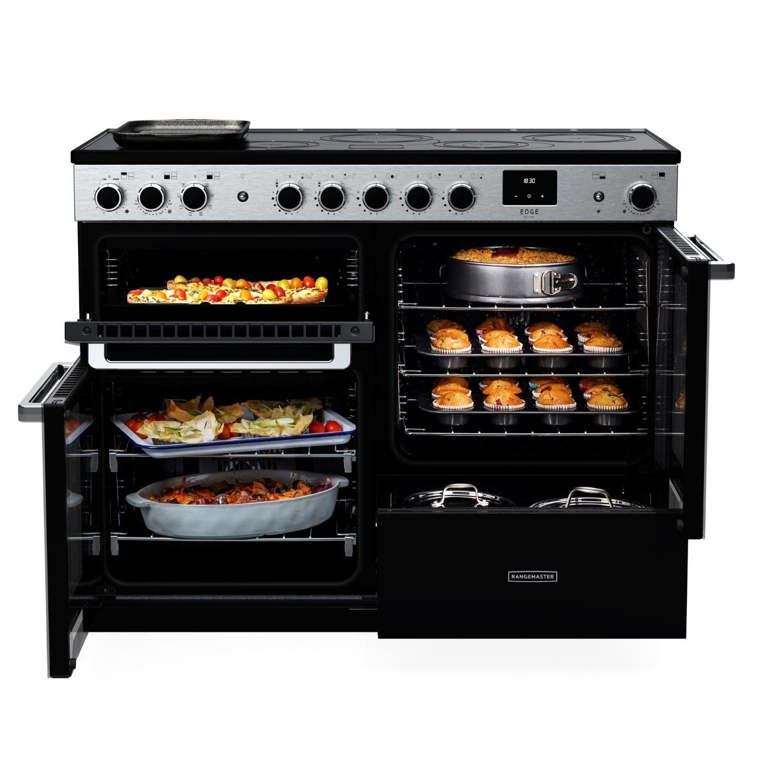 Rangemaster Estel Deluxe 110cm Dual Fuel Range Cooker - Slate + Chrome - Image 6