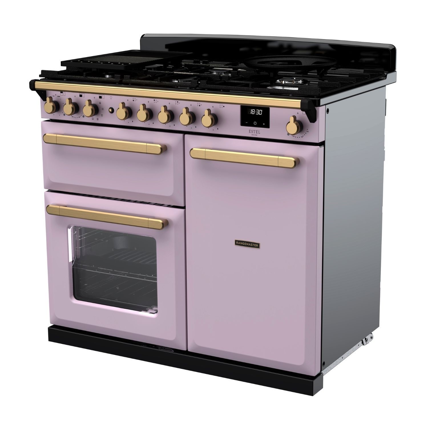Rangemaster Estel Deluxe 100cm Dual Fuel Range Cooker - Heather + Brass - Image 3