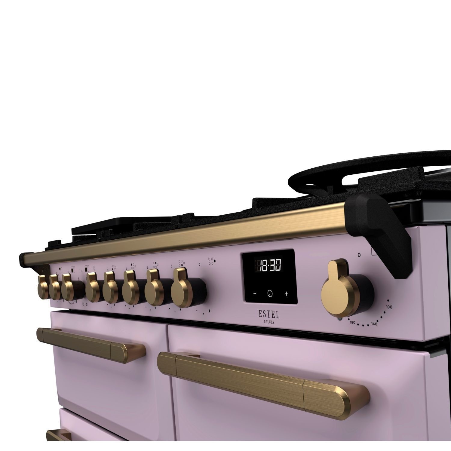 Rangemaster Estel Deluxe 100cm Dual Fuel Range Cooker - Heather + Brass - Image 2